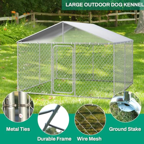 LEISU Outdoor Dog Kennel with Roof, Heavy Duty Chain Link Pet Playpen, 8 x 8 FT P8955