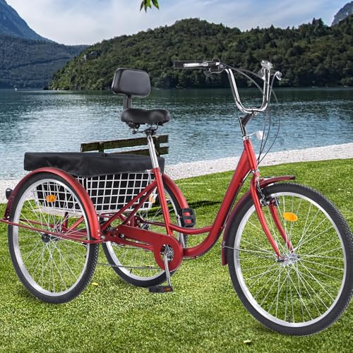Adult Tricycle 26-Inch 3-Wheel Cruiser Bike with Basket and Adjustable Seat B1178
