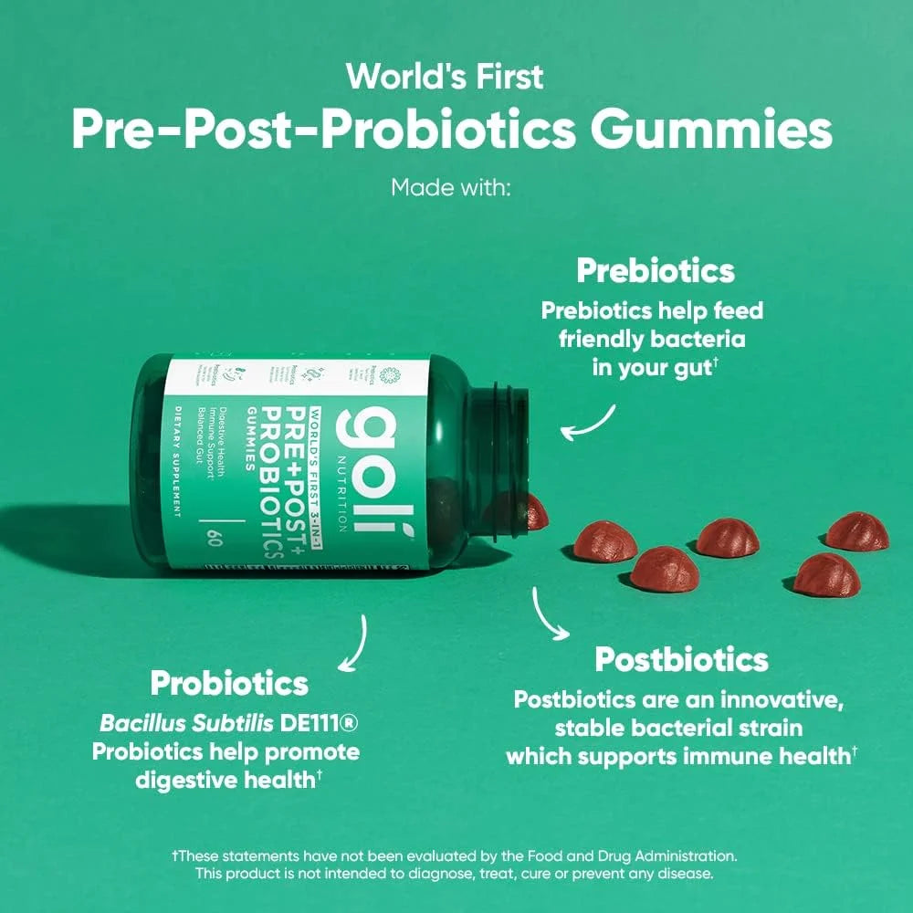 Goli Nutrition Tribiotic Gummies, Pre + Post + Probiotics, 60 Count O96449
