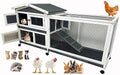 Extra Large Two Story in/Outdoor Rabbit Hutch Chicken Coop Guinea Pig Cage On Wheels Cat Penthouse Home with 3 Deep Pull Out No Leak Tray Waterproof Roof