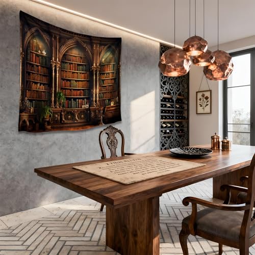 QGHOT Medieval Bookshelf Tapestry Vintage Library Wall Hanging P36533