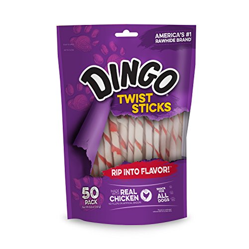 Dingo Twist Sticks 50 Count, Rawhide for Dogs with Real Chicken S6998