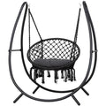 ANOW Macrame Hammock Chair with Stand for Outside, Heavy Duty Hanging Chair Stand with Swing Chair, Includes Seat Cushion, Max 400 Lbs, Natural