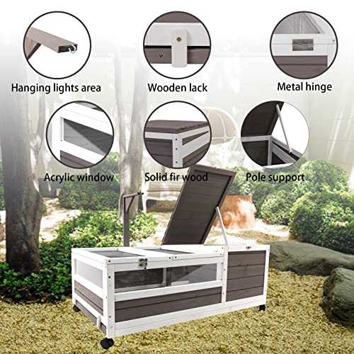 Tortoise Habitat on Wheels Large Wooden Indoor Outdoor Reptile Cage with Tray 39" W U23719