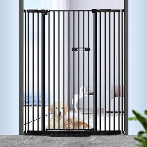 2024 Newest 59" Extra Tall Cat Gate, Pet Gate for Doorways and Stairs 29"- 40" Wide, No Drill Wall Protected, 20" Wide Walk Thru Auto Close Metal Dog Gate, Easy to Install(Black)