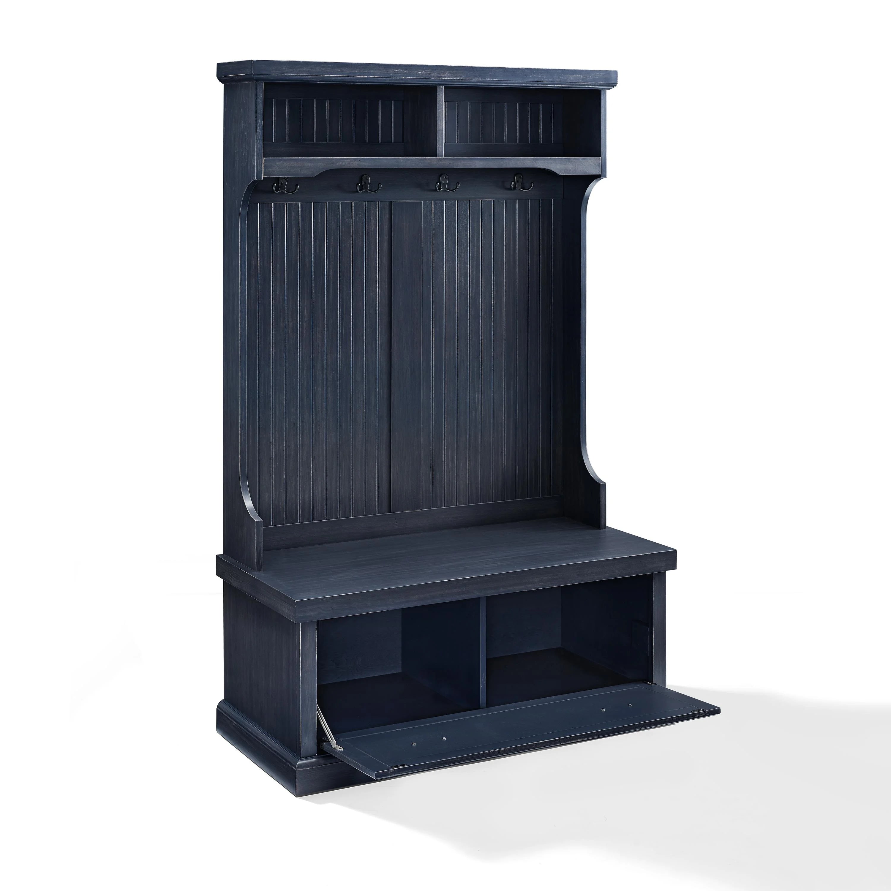 Crosley Furniture Seaside Wood 4 Hook Hall Tree, Distressed Navy K331