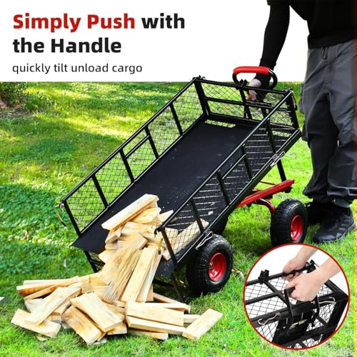880 lb 10-inch steel garden cart with removable mesh sides and swivel handle L775