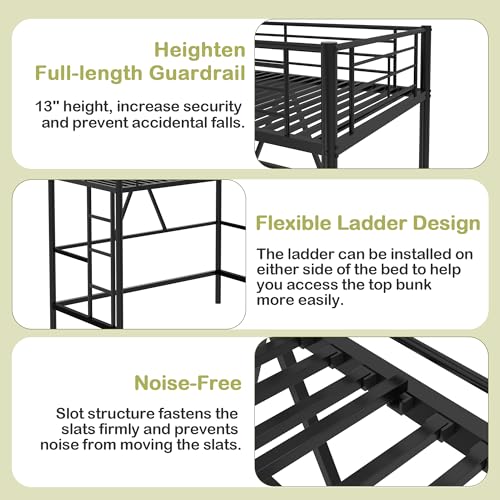 VECELO Loft Bed Twin Size Metal Frame with Ladder and Guardrail, Pink B728246