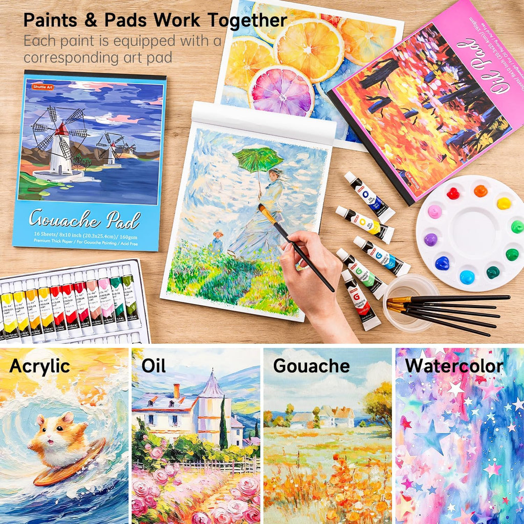 Shuttle Art 168 Pcs Artist Painting Set with Easels, Canvas, Brushes and Art Supplies W345