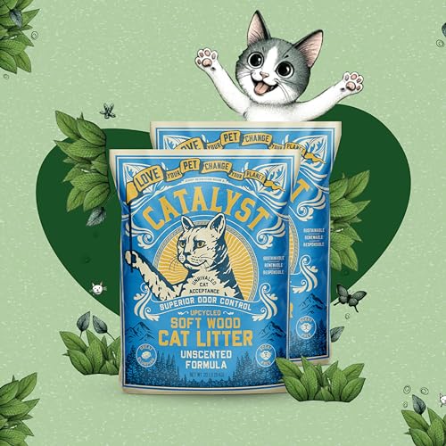 Catalyst Natural Soft Wood Cat Litter (2 Pack, 10lb Bags) - Superior Odor Control, Strong Clumping, Low Dust, and Biodegradable (10lb, Set of 2, Unscented)