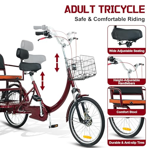 MOOITZ Adult Tricycle 20 Inch 3-Wheel Low Step-Through Cruiser Bike with Baskets X437