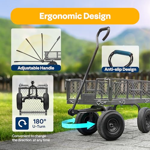 VIVOHOME Heavy Duty 880 Lbs Mesh Steel Folding Garden Cart Wagon with Removable Sides H820787