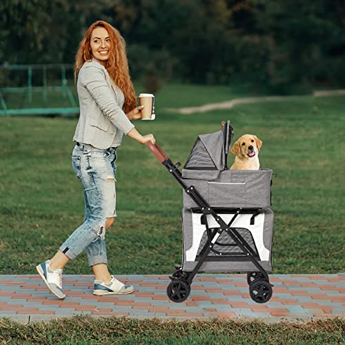 Double Dog Stroller for Small Pets with Detachable Carrier, Grey B168507