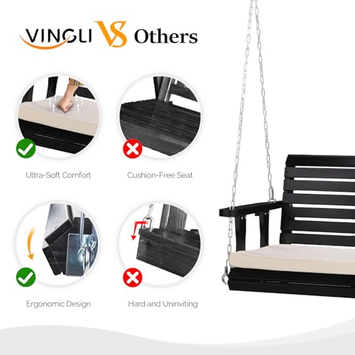 VINGLI Heavy Duty 880 LBS Patio Wooden Porch Swing with Extra Cushion, 5 FT Y211