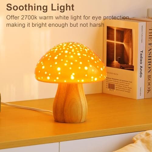 BOHON Mushroom Lamp, Ceramic Bedside Nightstand Light, Pink, LED Bulb Included T88188