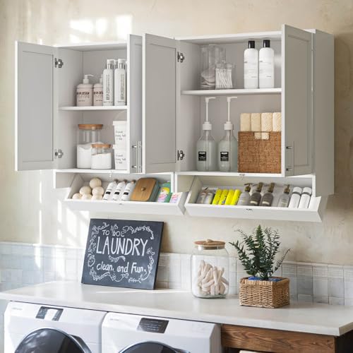 Wall Storage Cabinet with Two Shaker Doors and Shelf, Grey, 24"W, 2 Pcs N34755