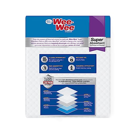 Four Paws Wee-Wee Super Absorbent Pee Pads for Dogs, Unscented, 24" x 24" (22 Count) W652