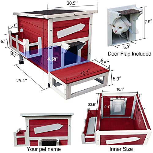 Rockever Outdoor Cat House, Large Wooden Weatherproof Shelter with Escape Door Z2462