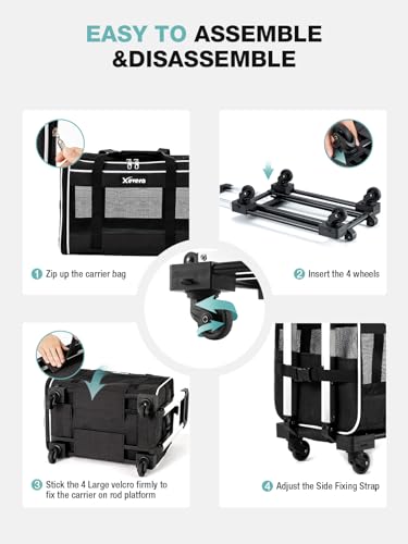 Cat Dog Carrier with Wheels Airline Approved Rolling Pet Carrier, Black H4257