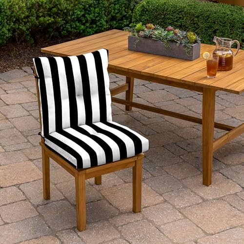 Arden Outdoor Plush Tufted Dining Chair Cushion, 21 x 40, Black Cabana Stripe I23003