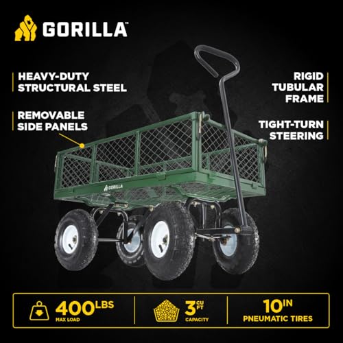 Gorilla Carts Steel Utility Wagon with Removable Side Panels, 1000 lb Capacity, Gray U674568