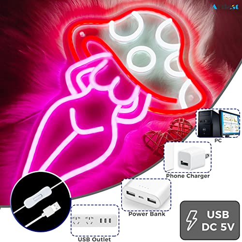 Lady Mushroom Neon Light LED USB Sign for Bedroom Wall Decor K854110