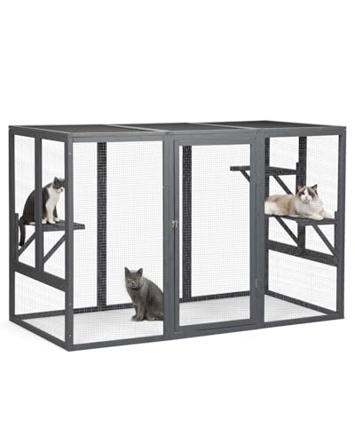 Catio Outdoor Cat Enclosure Weatherproof Wooden Grey Q380854
