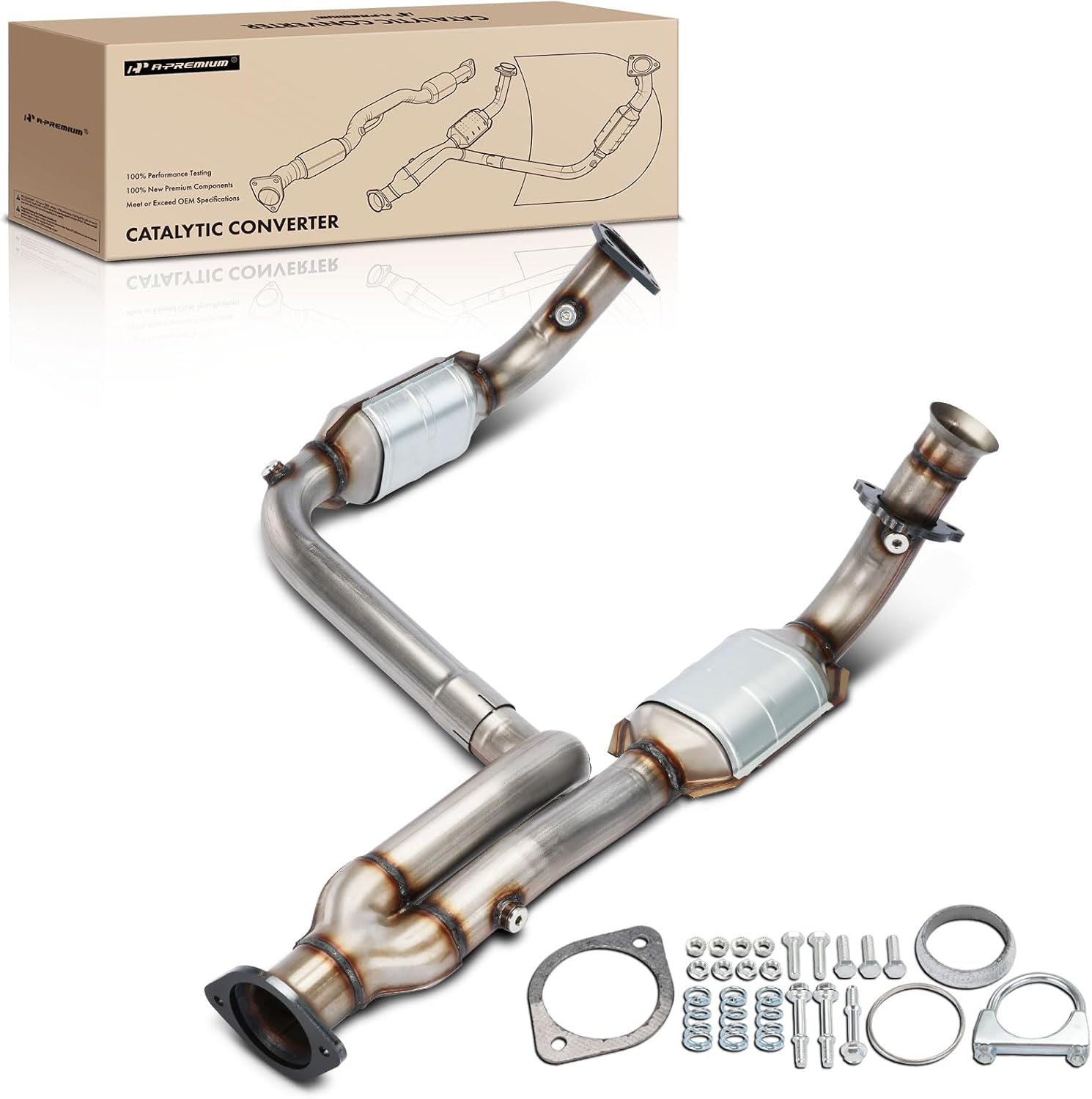 A-Premium Catalytic Converter Kit Direct-Fit Compatible with Chevy, GMC & Cadillac Models - Avalanche, Silverado, Suburban, Tahoe, Sierra, Yukon, Escalade - 1999-2006 - 4.3L 4.8L 5.3L - EPA Compliant