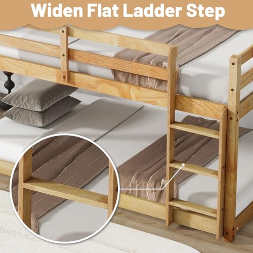 Twin Over Twin Wood Bunk Bed with Ladder and Guardrails for Kids P604