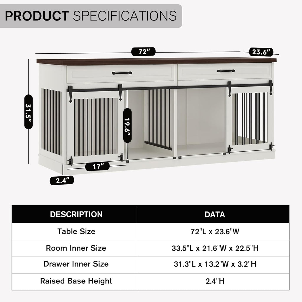 Farmhouse Wooden Dog Crate Furniture with Sliding Barn Doors, White M2281