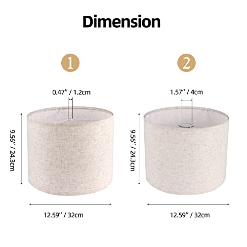Beige Linen Drum Lamp Shades Set of 2 for Table, Floor & Pendant Lamps N3875