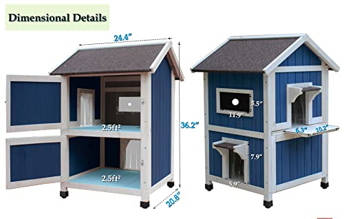 Rockever Outdoor Cat House, Large Wooden Weatherproof Shelter with Escape Door Z2462
