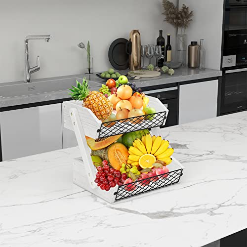 2 Tier Wooden Fruit Basket for Kitchen Countertop F760