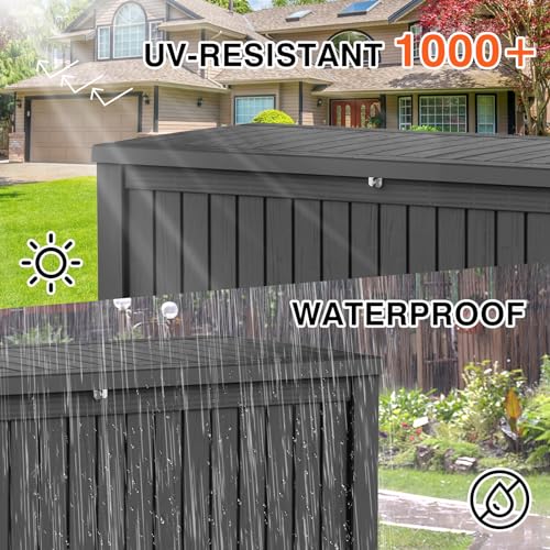 260 Gallon UV Resistant Outdoor Storage Box, Lockable Resin Deck Box, Gray E1034