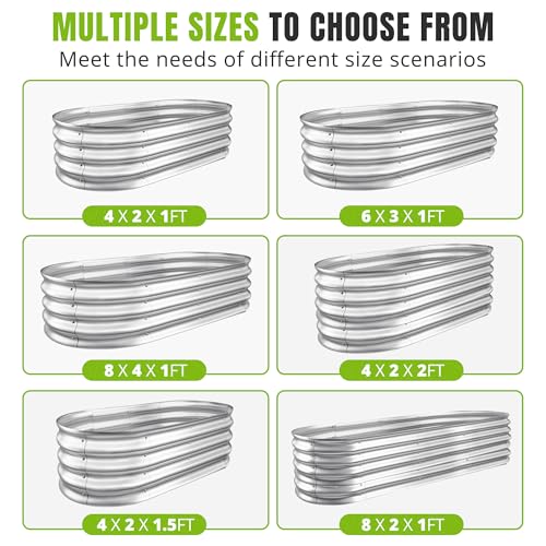 Sponvatt Raised Garden Bed - Galvanized Oval Metal Planter Box, 4x2x1 Ft, Silver C7375