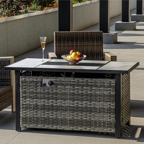 30" Propane Fire Pit Table with Ceramic Top, 50000 BTU, Outdoor Gas Firepit with Lid & Glass Rock Y964