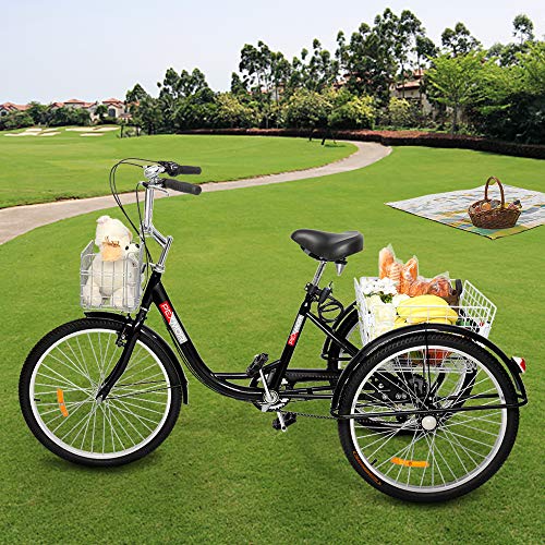 PEXMOR Adult Tricycle 7 Speed, 24/26 Inch 3 Wheel Bike with Baskets V3858