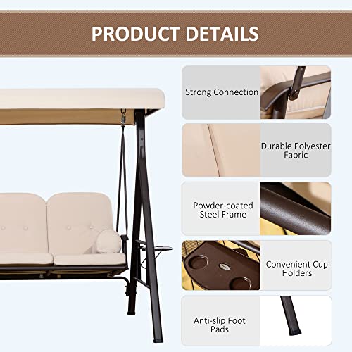 Outsunny 3-Seat Patio Swing Chair with Adjustable Canopy, Brown U4460