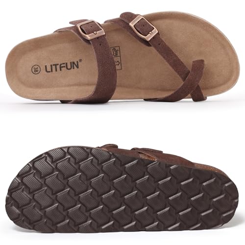 Litfun Women's Suede Cork Footbed Sandals with Adjustable Buckle R84792