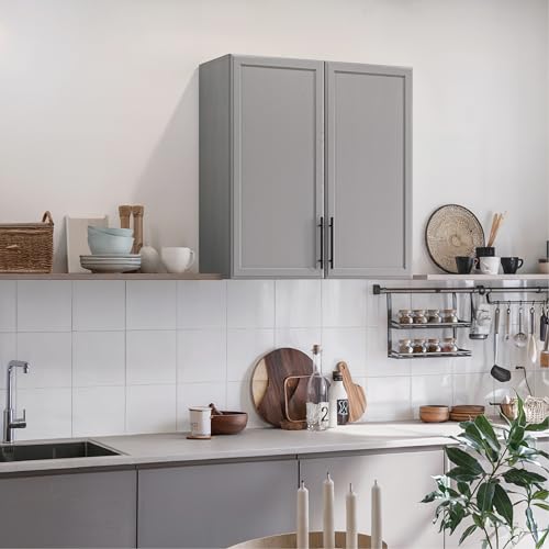 Wall Storage Cabinet with Two Shaker Doors and Shelf, Grey, 24"W, 2 Pcs N34755