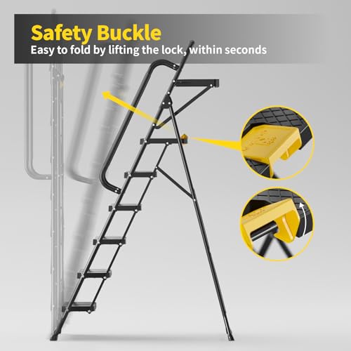 KINGRACK 6 Step Ladder with Tool Platform, Folding Steel Handrails S51168