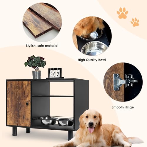 Large Pet Feeder Station with Stainless Steel Double Pull Out Dog Bowls W374