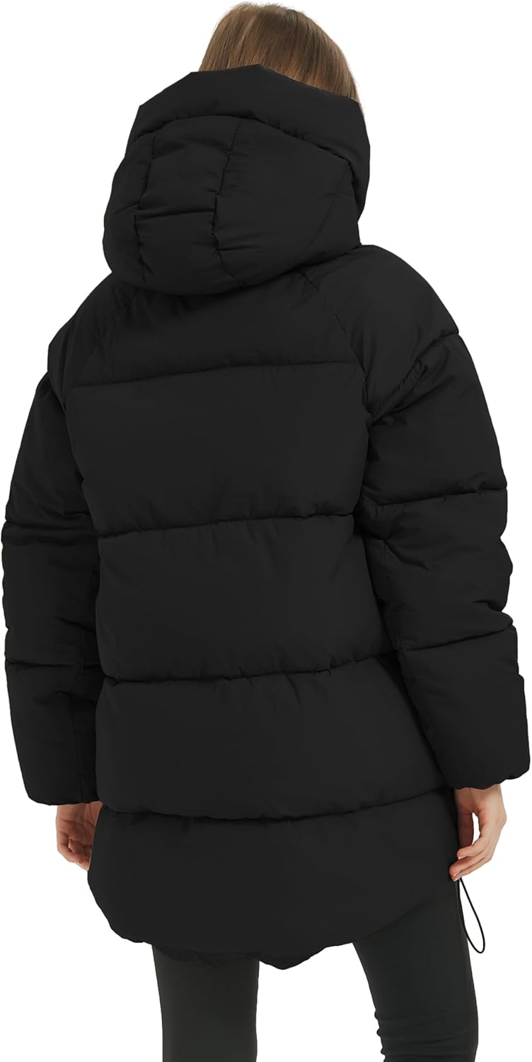 Womens Winter Hooded Quilted Puffer Jacket Mid-Length Black O138