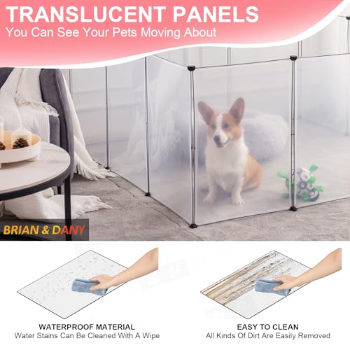 BRIAN & DANY Pet Playpen Portable Plastic Yard Fence with Door, 28 Panels, Smoke K848