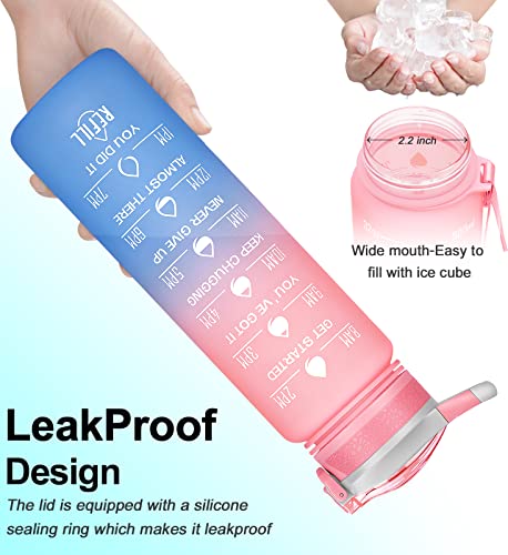 32oz Leakproof Motivational Sports Water Bottle with Straw & Time Marker N554027