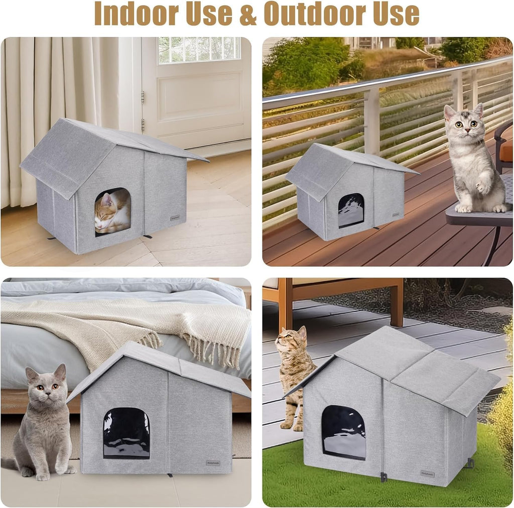 Outdoor Cat House Weatherproof Collapsible Shelter with Soft Warm Mat P9742