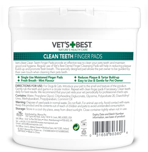 Vets Best Dental Care Finger Wipes for Dogs & Cats, 50 Count A665