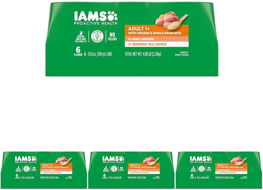 Iams Proactive Health Adult Wet Dog Food Classic Ground with Chicken and Whole Grain Rice, Chicken & Rice, 13 Ounce (Pack of 24)