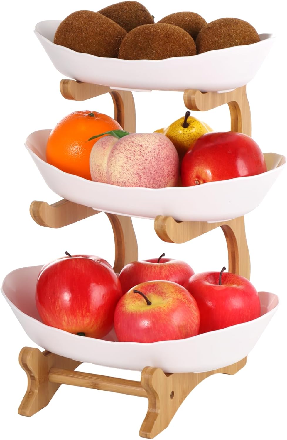 3 Tier Plastic Fruit Basket with Bamboo Stand L31525
