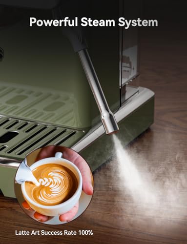 Neretva Espresso Coffee Machine 15Bar Retro Espresso Maker with Milk Frother, Green G710